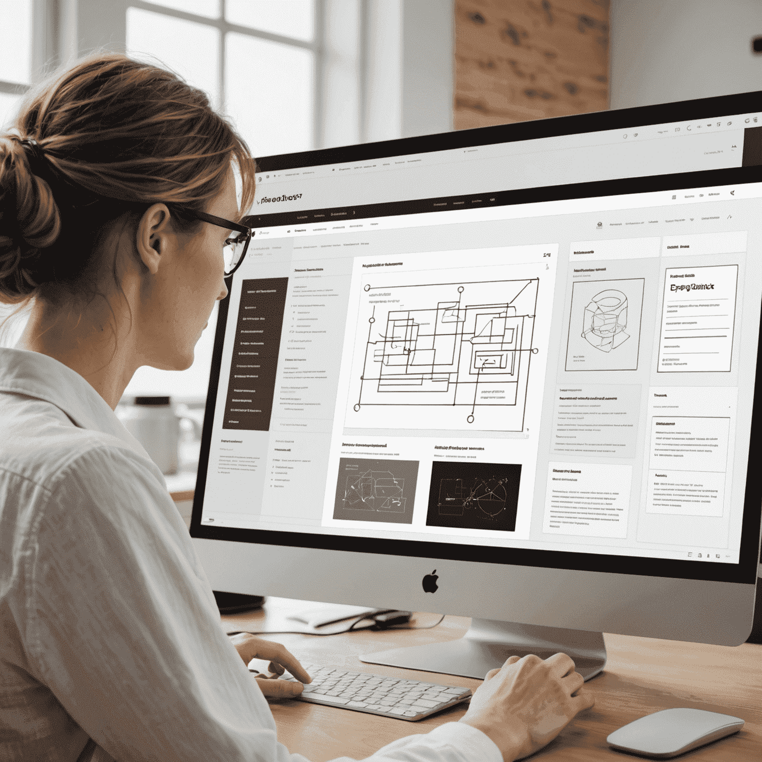 Representación visual de una experiencia digital intuitiva, mostrando wireframes de sitios web y aplicaciones con un diseño centrado en el usuario, destacando la interacción y la conversión.