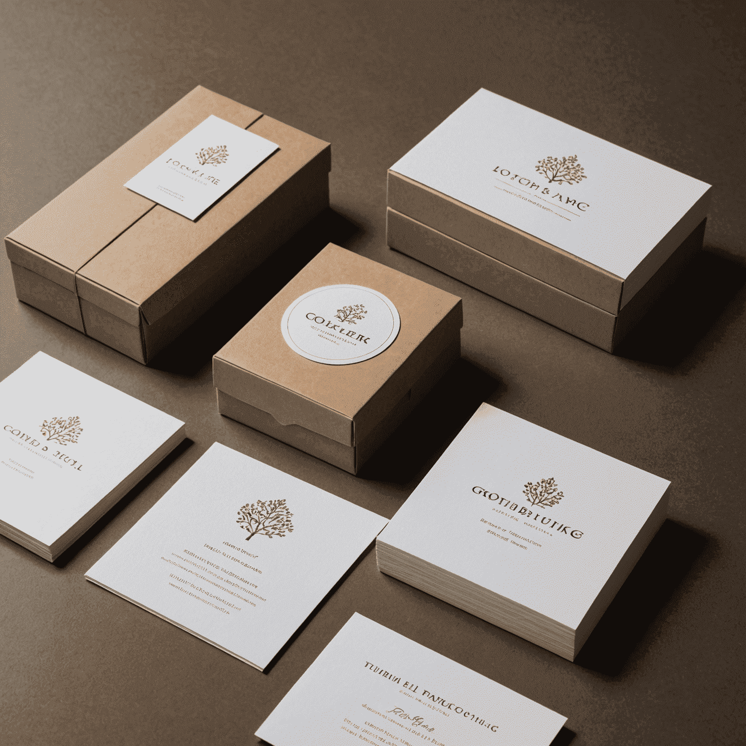 Imagen de productos de impresión y embalaje de alta calidad, mostrando tarjetas de visita elegantes, folletos sofisticados y empaques personalizados que reflejan atención al detalle y sofisticación.