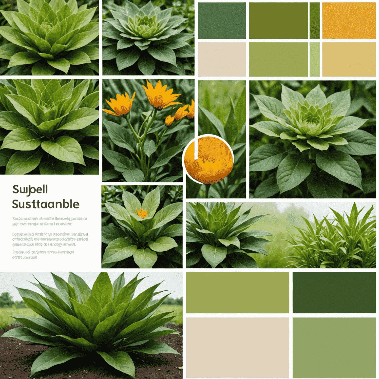 Ejemplos de diseño sostenible con paletas de colores inspiradas en la naturaleza y elementos gráficos que representan la eficiencia energética